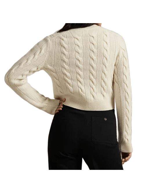 Cardigan da donna in lana misto cashmere con lavorazione a trecce, bottoni logati, colore cream POLO RALPH LAUREN | 211978312500